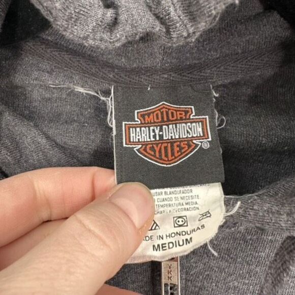 Vintage Y2K Harley Davidson Women Gray Full‎ Zip Hoodie Sweatshirt Medium Flames - Picture 4 of 11